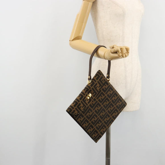 FENDI Zucca Canvas Handtas Zwart Bruin Auth 180302A
