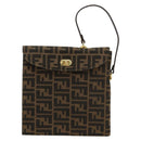 FENDI Zucca Canvas Handtas Zwart Bruin Auth 180302A-13
