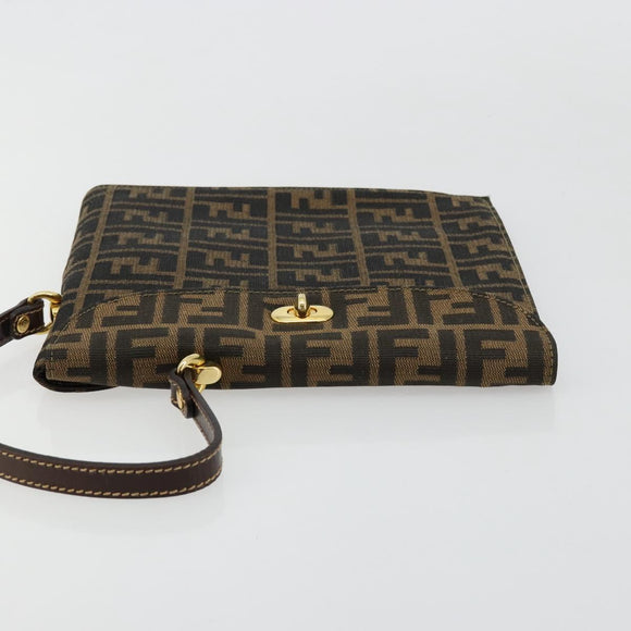 FENDI Zucca Canvas Handtas Zwart Bruin Auth 180302A