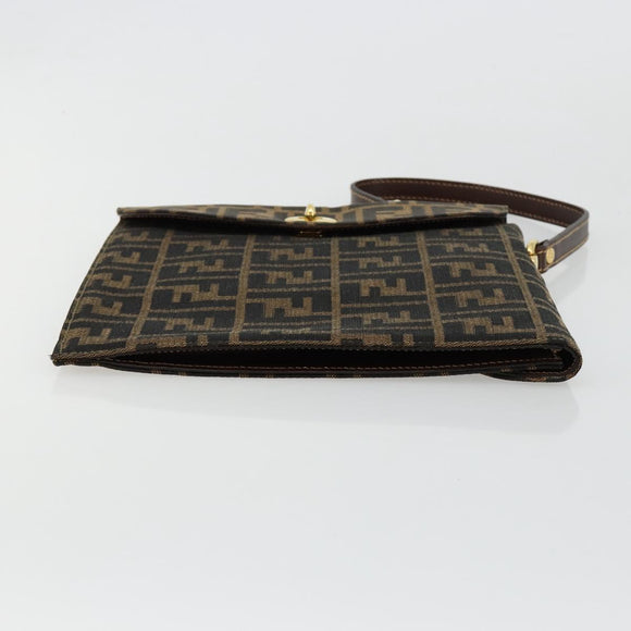 FENDI Zucca Canvas Handtas Zwart Bruin Auth 180302A