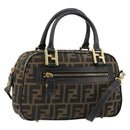 FENDI Zucca Canvas Hand Bag 2way Black Brown Auth 180303-1