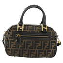FENDI Zucca Canvas Hand Bag 2way Black Brown Auth 180303-2