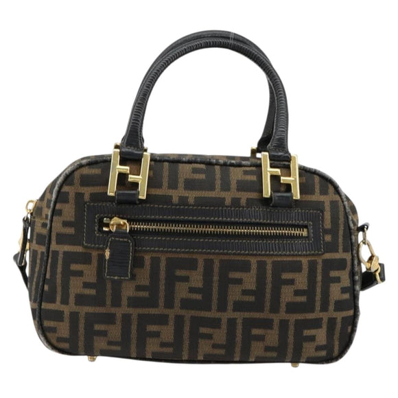 FENDI Zucca Canvas Hand Bag 2way Black Brown Auth 180303