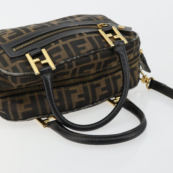 FENDI Zucca Canvas Hand Bag 2way Black Brown Auth 180303