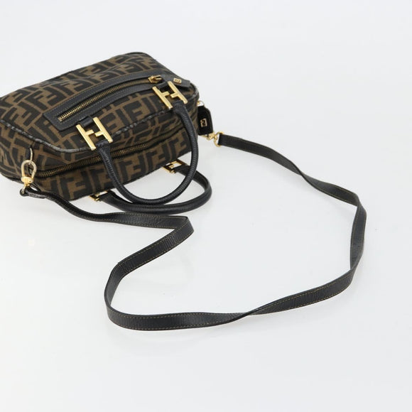 FENDI Zucca Canvas Hand Bag 2way Black Brown Auth 180303