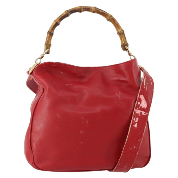 GUCCI Bamboo Shoulder Bag Leather 2way Red Gold 001 1638 Auth 180304