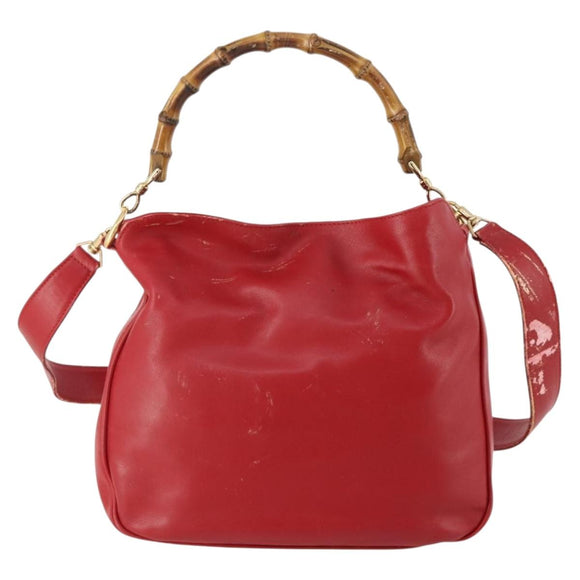 GUCCI Bamboo Shoulder Bag Leather 2way Red Gold 001 1638 Auth 180304
