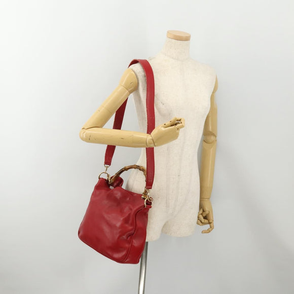 GUCCI Bamboo Shoulder Bag Leather 2way Red Gold 001 1638 Auth 180304