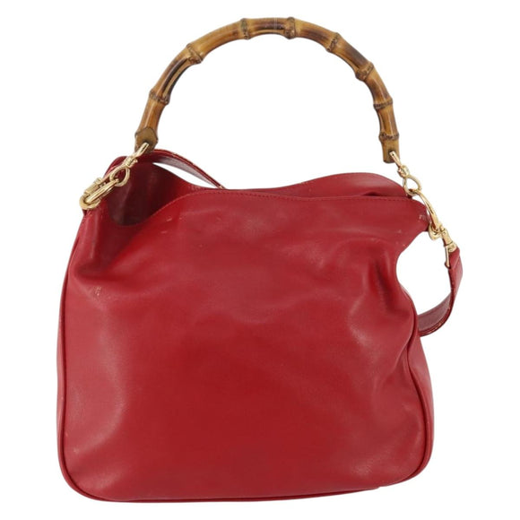 GUCCI Bamboo Shoulder Bag Leather 2way Red Gold 001 1638 Auth 180304