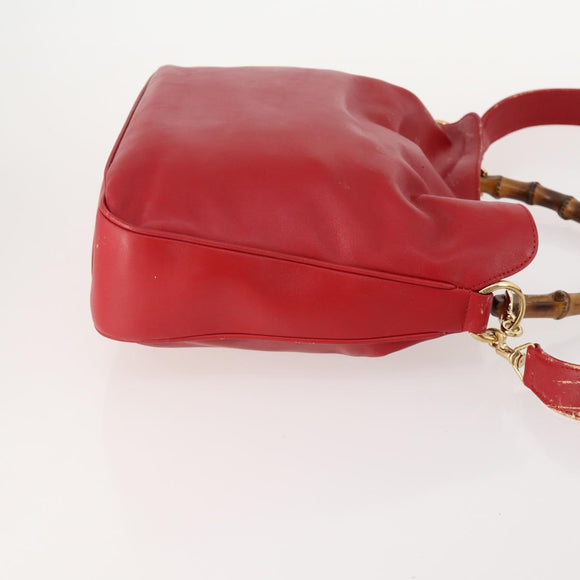 GUCCI Bamboo Shoulder Bag Leather 2way Red Gold 001 1638 Auth 180304