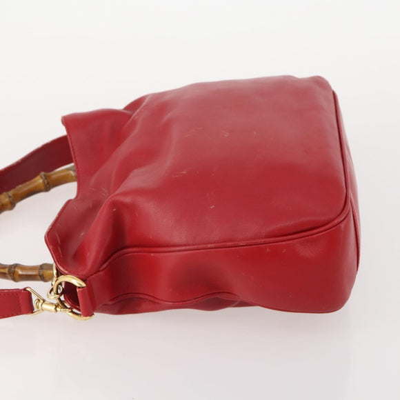 GUCCI Bamboo Shoulder Bag Leather 2way Red Gold 001 1638 Auth 180304