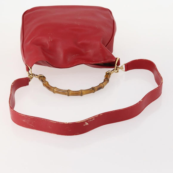 GUCCI Bamboo Shoulder Bag Leather 2way Red Gold 001 1638 Auth 180304