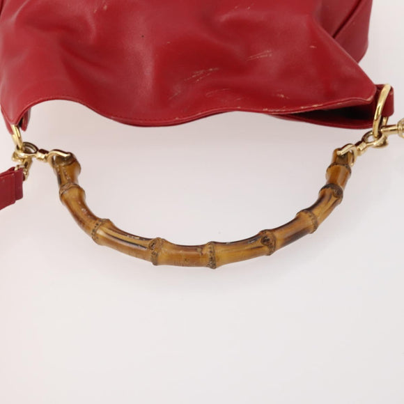 GUCCI Bamboo Shoulder Bag Leather 2way Red Gold 001 1638 Auth 180304