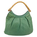 GUCCI Bamboo Shoulder Bag Leather Green Gold 124293 Auth 180305A-1