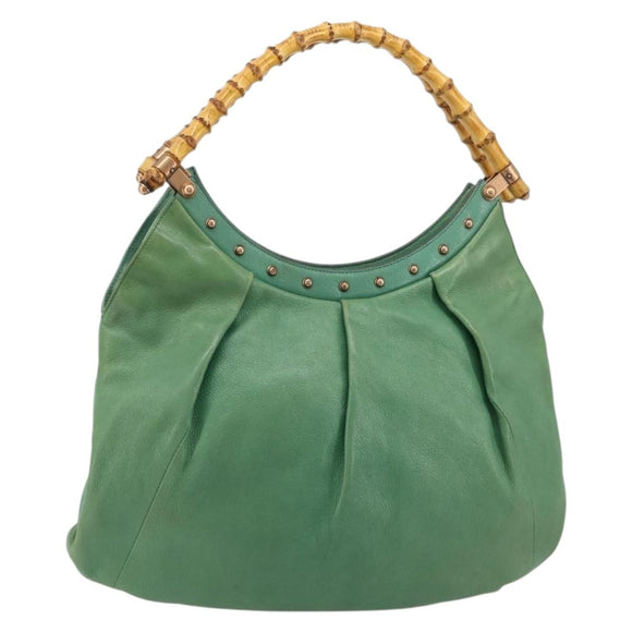GUCCI Bamboo Shoulder Bag Leather Green Gold 124293 Auth 180305A