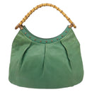 GUCCI Bamboo Shoulder Bag Leather Green Gold 124293 Auth 180305A-13