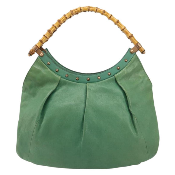 GUCCI Bamboo Shoulder Bag Leather Green Gold 124293 Auth 180305A