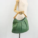 GUCCI Bamboo Shoulder Bag Leather Green Gold 124293 Auth 180305A-21