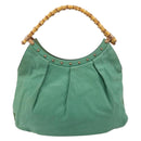 GUCCI Bamboo Shoulder Bag Leather Green Gold 124293 Auth 180305A-2