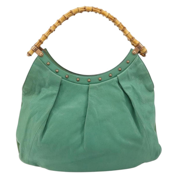 GUCCI Bamboo Shoulder Bag Leather Green Gold 124293 Auth 180305A
