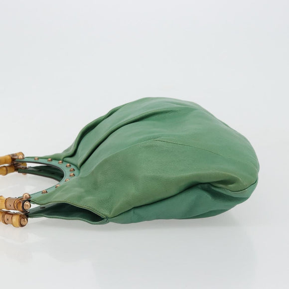 GUCCI Bamboo Shoulder Bag Leather Green Gold 124293 Auth 180305A