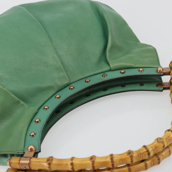 GUCCI Bamboo Shoulder Bag Leather Green Gold 124293 Auth 180305A