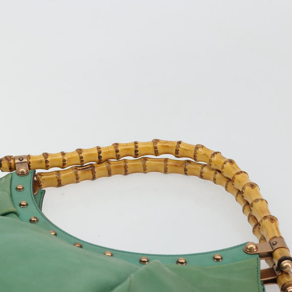 GUCCI Bamboo Shoulder Bag Leather Green Gold 124293 Auth 180305A