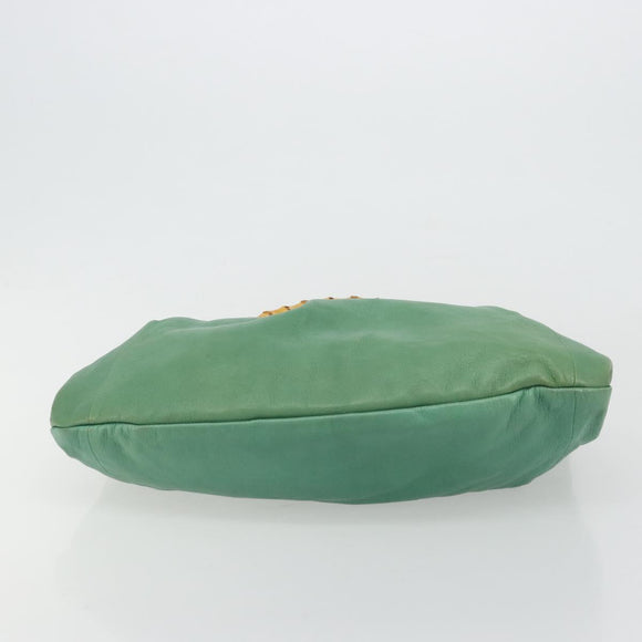 GUCCI Bamboo Shoulder Bag Leather Green Gold 124293 Auth 180305A