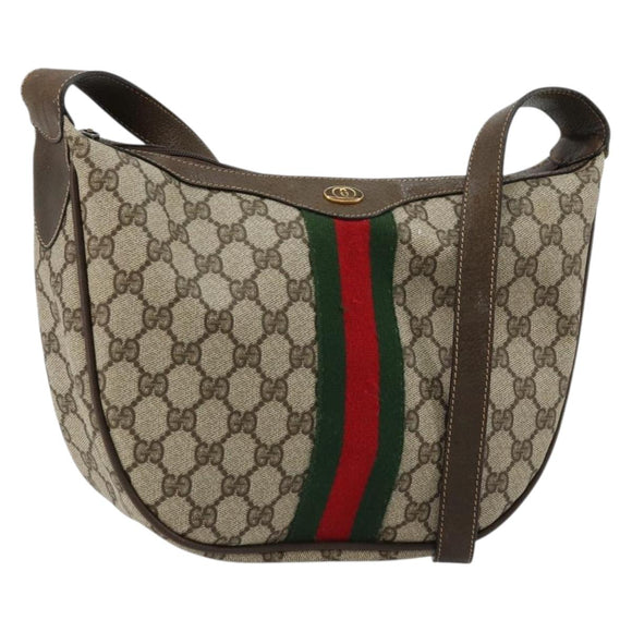 GUCCI GG Supreme Web Sherry Line Bag PVC Beige Gold 10 01 3840 Auth 180307