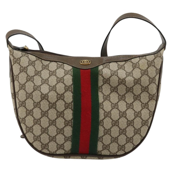 GUCCI GG Supreme Web Sherry Line Bag PVC Beige Gold 10 01 3840 Auth 180307