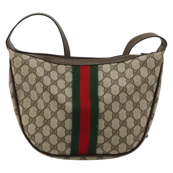 GUCCI GG Supreme Web Sherry Line Bag PVC Beige Gold 10 01 3840 Auth 180307