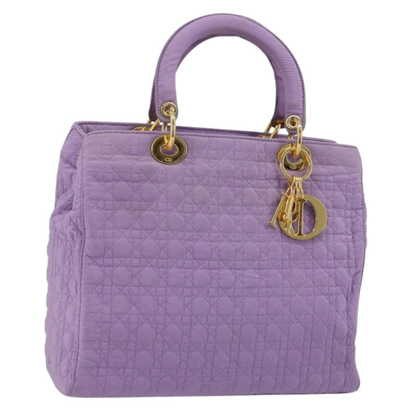 Christian Dior Canage Lady Dior Hand Bag Nylon Lavende Gold Auth 180308A