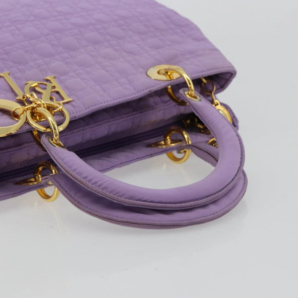 Christian Dior Canage Lady Dior Hand Bag Nylon Lavende Gold Auth 180308A