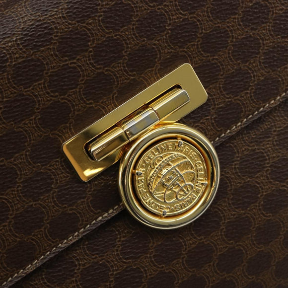CELINE Macadam Canvas Medallion Hand Bag PVC Leather Brown Gold Auth 180312A