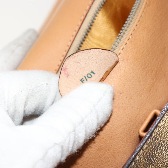 CELINE Macadam Canvas Medallion Hand Bag PVC Leather Brown Gold Auth 180312A