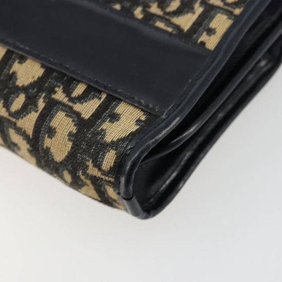 Christian Dior Trotter Canvas Shoulder Bag Navy Gold Auth 180324