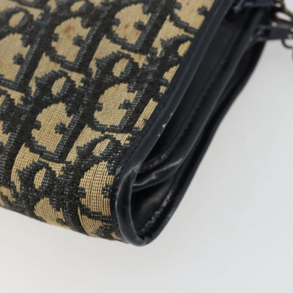 Christian Dior Trotter Canvas Shoulder Bag Navy Gold Auth 180324