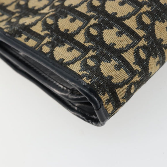 Christian Dior Trotter Canvas Shoulder Bag Navy Gold Auth 180324