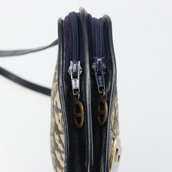 Christian Dior Trotter Canvas Shoulder Bag Navy Gold Auth 180324