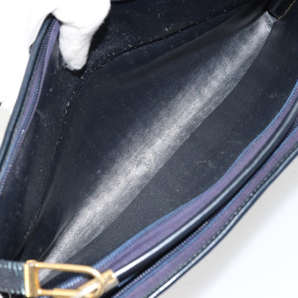 Christian Dior Trotter Canvas Shoulder Bag Navy Gold Auth 180324