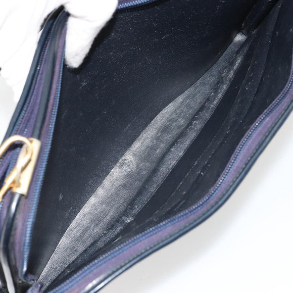 Christian Dior Trotter Canvas Shoulder Bag Navy Gold Auth 180324