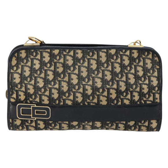 Christian Dior Trotter Canvas Shoulder Bag Navy Gold Auth 180324