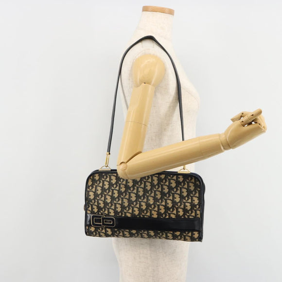 Christian Dior Trotter Canvas Shoulder Bag Navy Gold Auth 180324