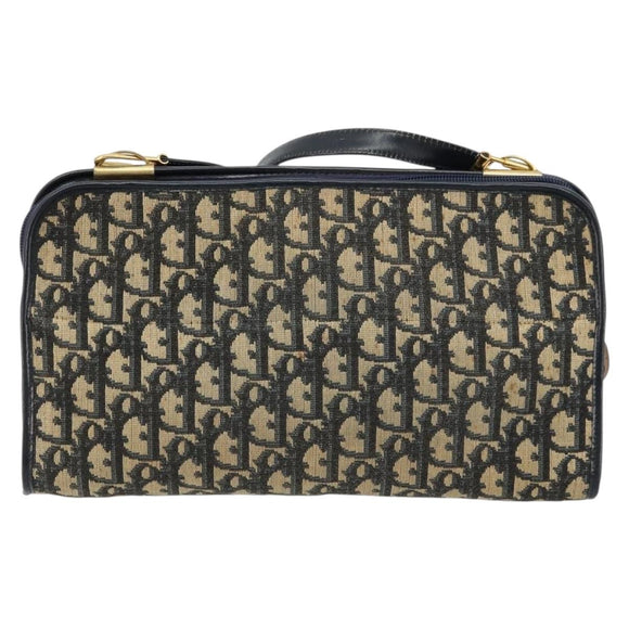 Christian Dior Trotter Canvas Shoulder Bag Navy Gold Auth 180324