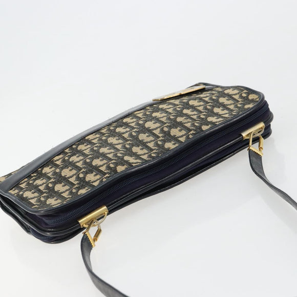 Christian Dior Trotter Canvas Shoulder Bag Navy Gold Auth 180324