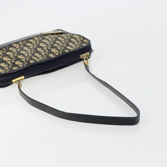 Christian Dior Trotter Canvas Shoulder Bag Navy Gold Auth 180324