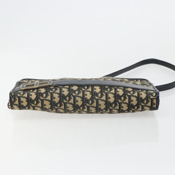 Christian Dior Trotter Canvas Shoulder Bag Navy Gold Auth 180324