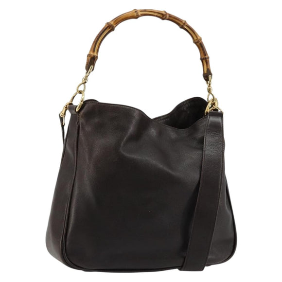 GUCCI Bamboo Shoulder Bag Leather 2way Brown Gold 001 1638 Auth 180326