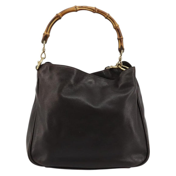 GUCCI Bamboo Shoulder Bag Leather 2way Brown Gold 001 1638 Auth 180326