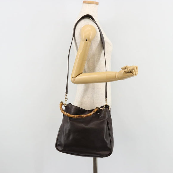GUCCI Bamboo Shoulder Bag Leather 2way Brown Gold 001 1638 Auth 180326
